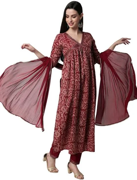 Amayra Women's Printed Alia Cut Kurta and Pant and Dupatta Set